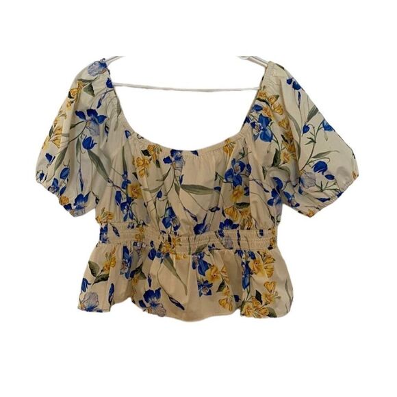 ✨Express Floral Square Neck Puff Sleeve Peplum Sz Large Top✨ - Picture 9 of 12